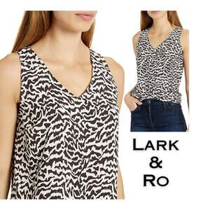 Lark & Ro Sleeveless Blouse Tank Shell 12 Black Beige Zebra Print Career Classic